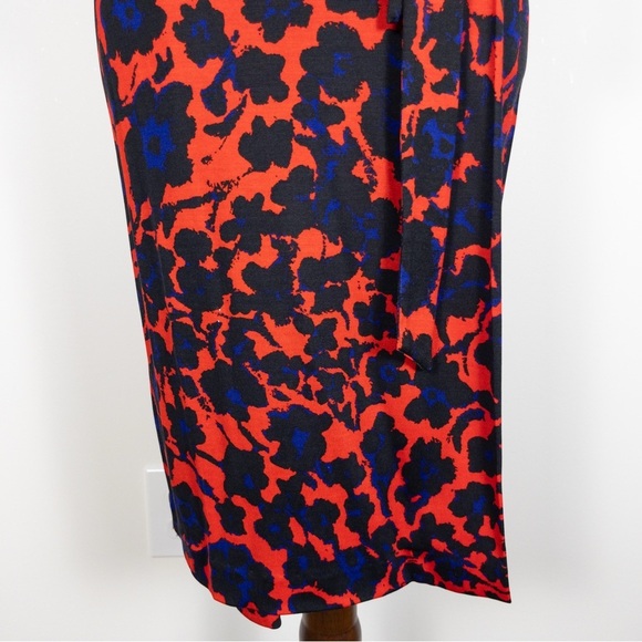 Diane Von Furstenberg Julian Silk Jersey Wrap Dress Cheetah Floral Blue and Red - Picture 4 of 14